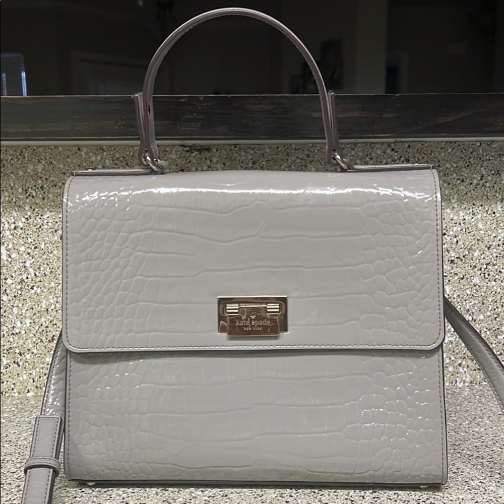 Kate Spade New York Gray Womens Embossed Croc Satchel Crossbody Handbag